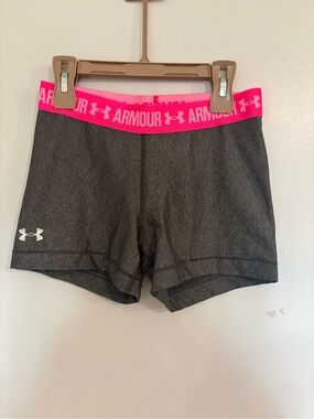 Under Armour Gray Athletic Shorts with Pink Logo Waistband